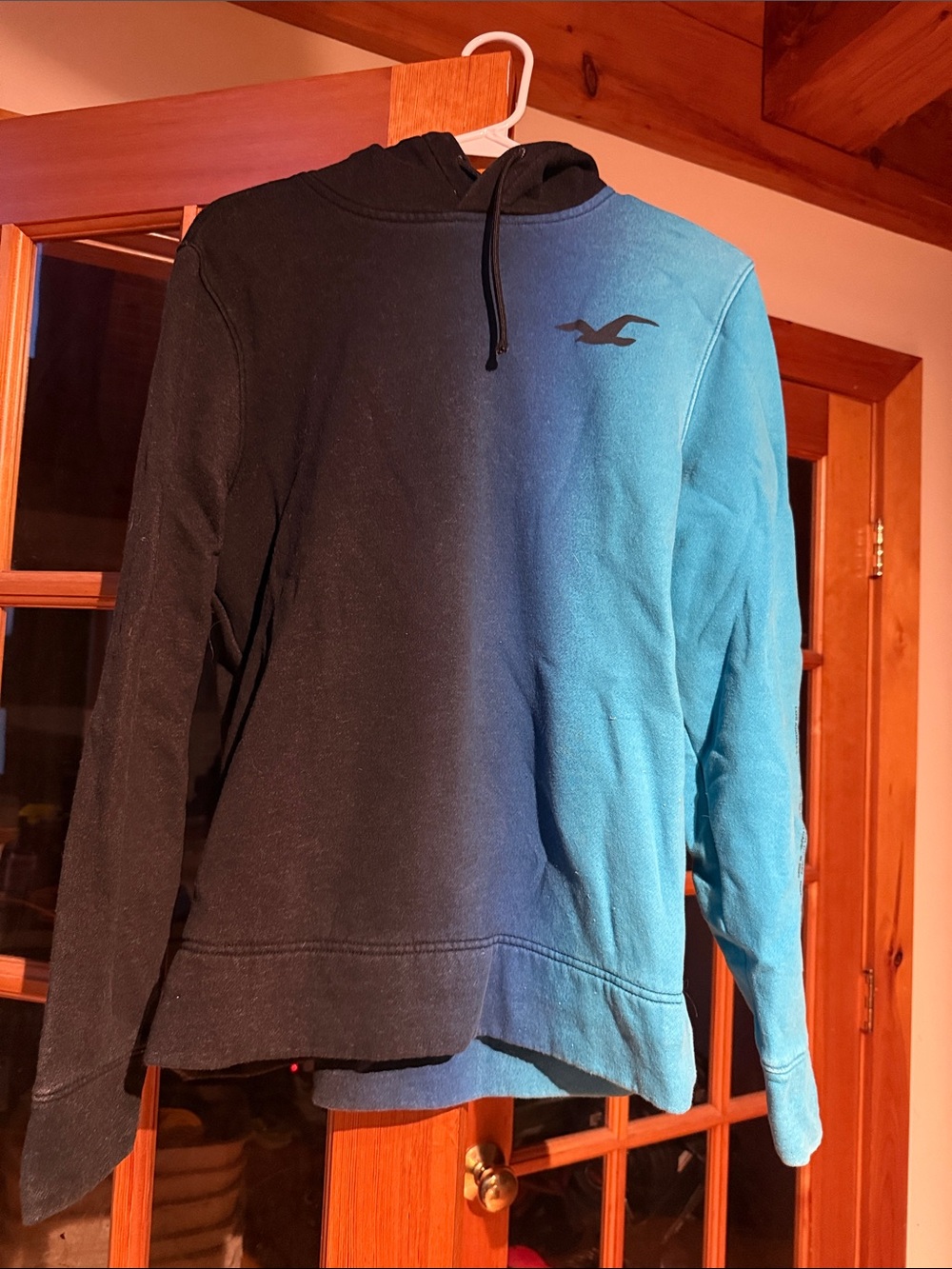 Hollister Black and Teal Two-Tone Pullover Hoodie